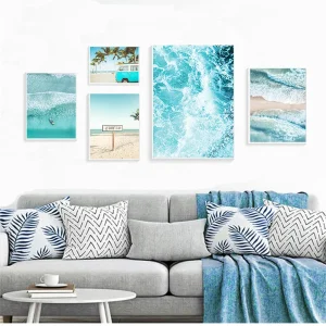 Scandinavian Tropical Landscape Posters Modern Prints Sea Beach Bus Palm Tree Wall Art Canvas Painting Nordic Decoration Picture