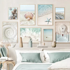 Fresh Summer Tropical Ocean Beach Shell Wall Art Canvas Painting Posters and Prints Aesthetic Pictures for Living Room Decor