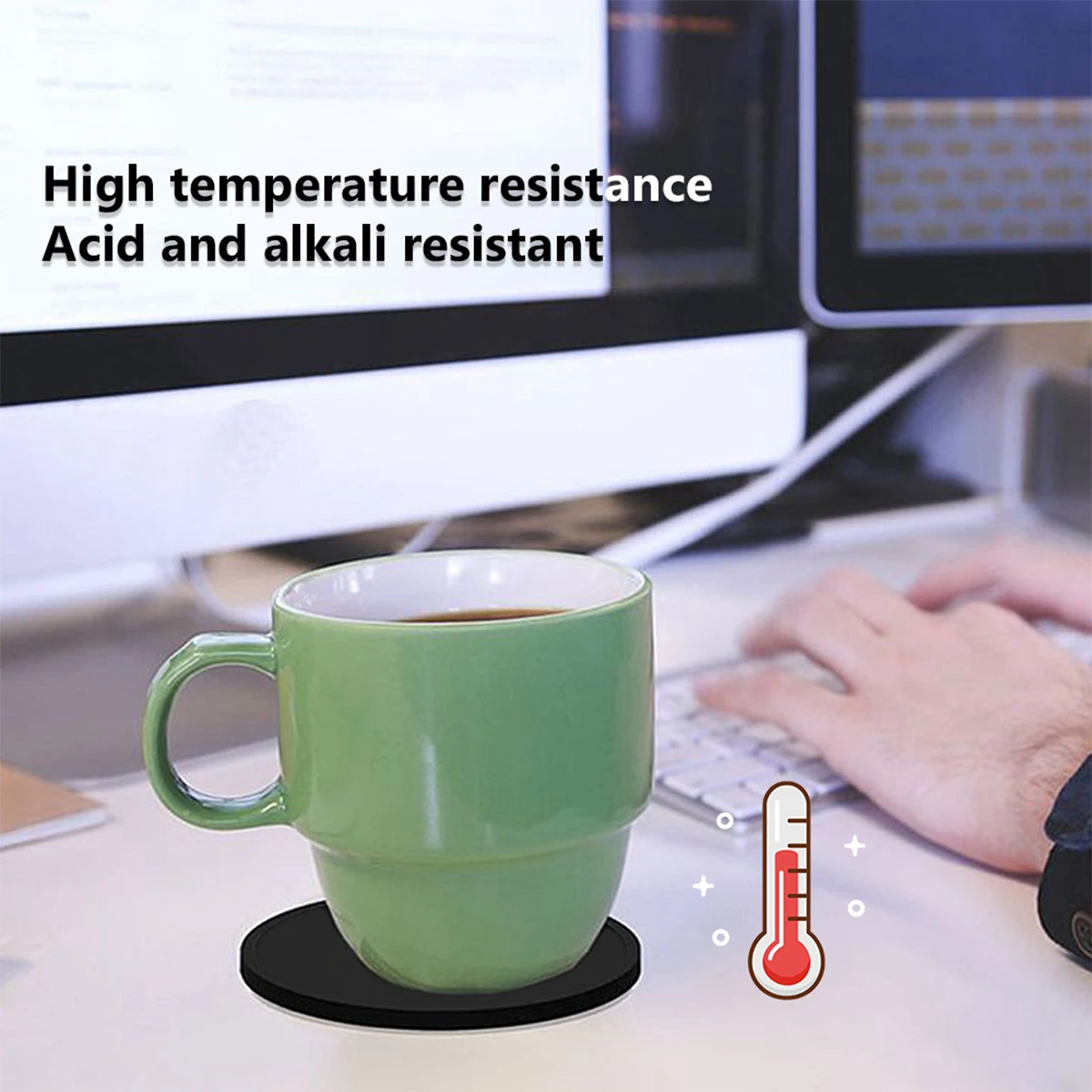 7pcs Non-slip Silicone Drinking Coaster Set Holder Cup Coaster Mat Set Black Round Silicone Mat Home Office Table Decor Cup Pad - Image 2