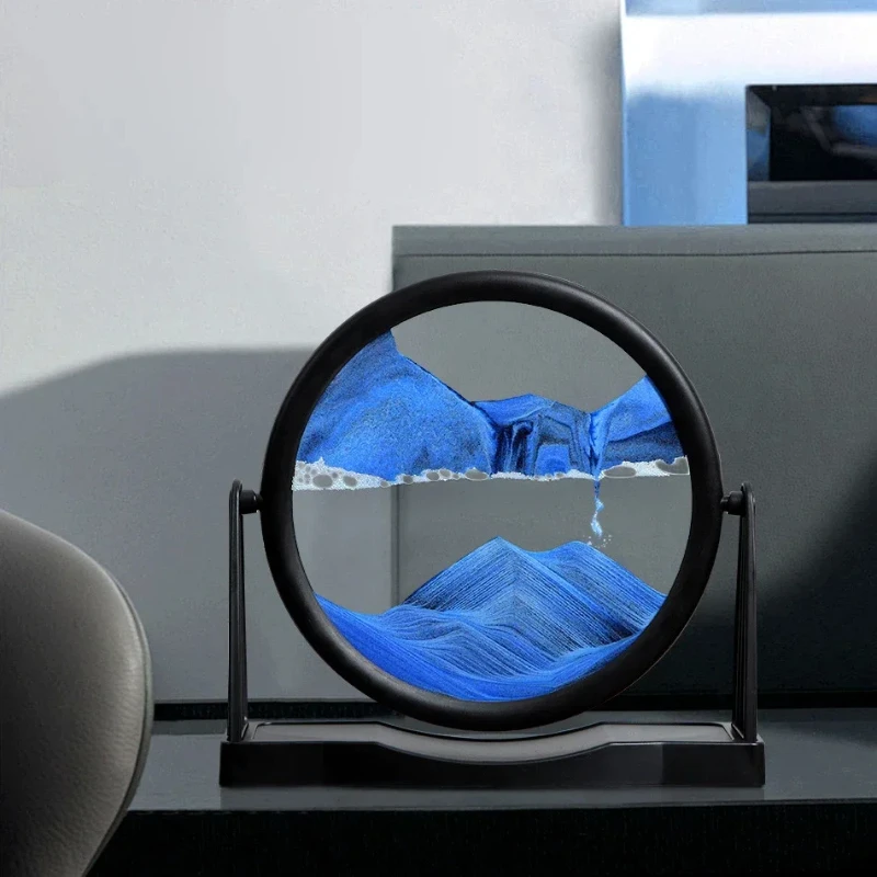 Rotatable Sandscape Moving Sand Art Picture Round Glass Quicksand Liquid Hourglass Office Home Decor Flowing Sand Painting Gifts - Image 3