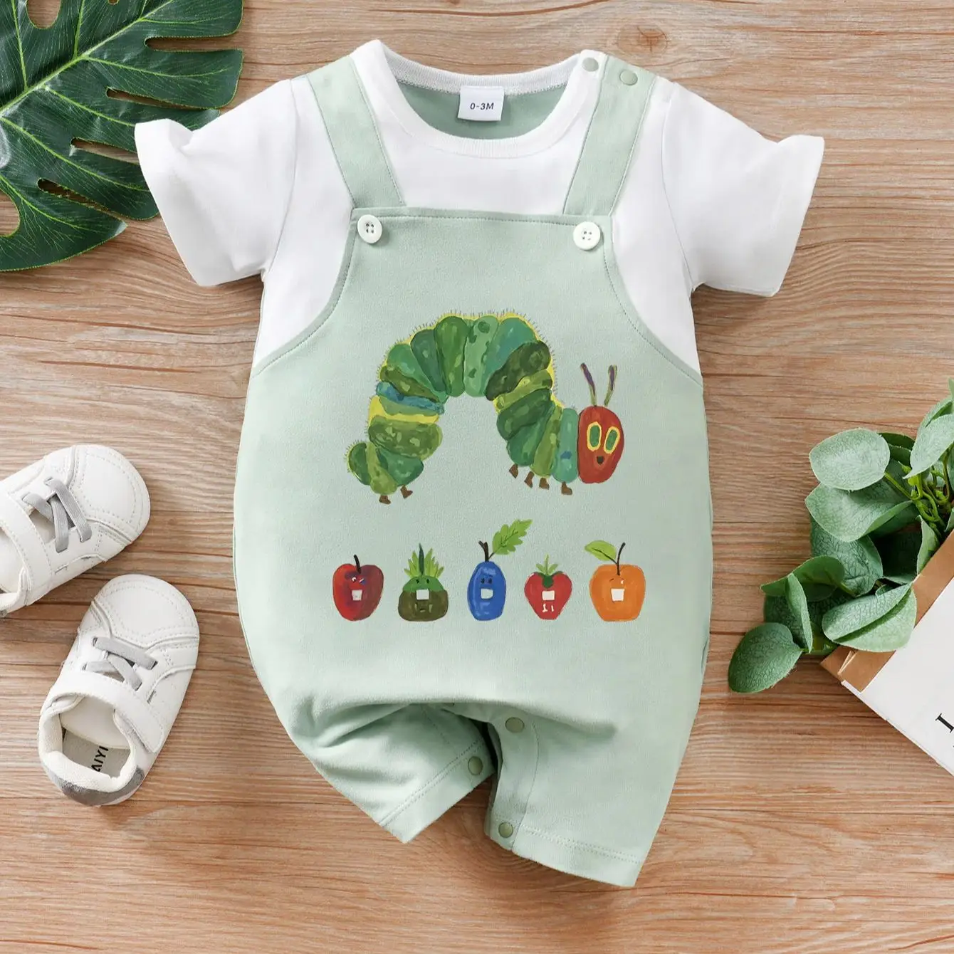 Newborn Baby Clothes Animalgreen caterpillar print Infant Jumpsuit Toddler Short Sleeve One-piece Pajamas Bodysuit Summer Romper
