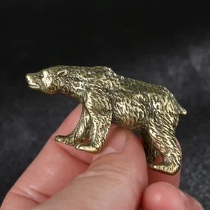 Antique Brass Polar Bear Figurine Solid Copper Feng Shui Home Decor Tea Pet Miniature Animal Desk Sculpture Gift