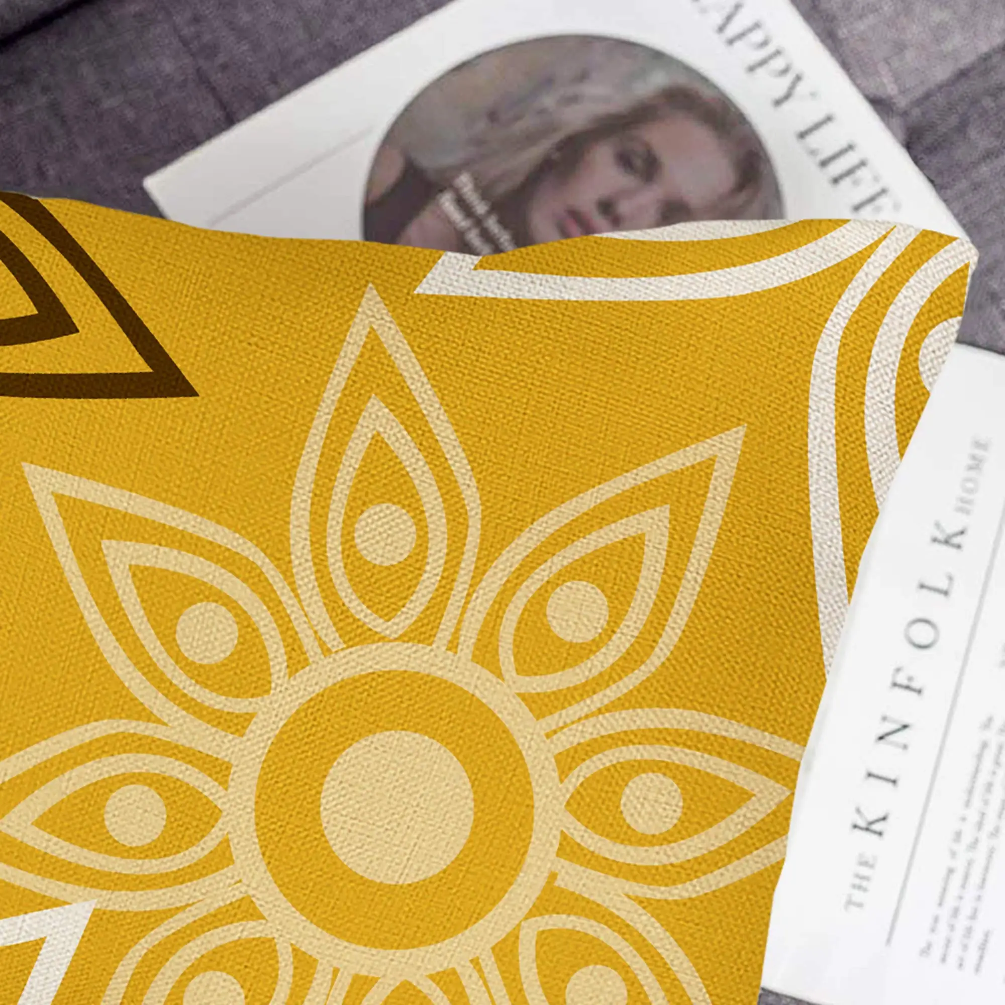 Yellow geometric petal linen pillowcase sofa cushion cover home decoration can be customized for you 40x40 45x45 50x50 60x60 - Image 6