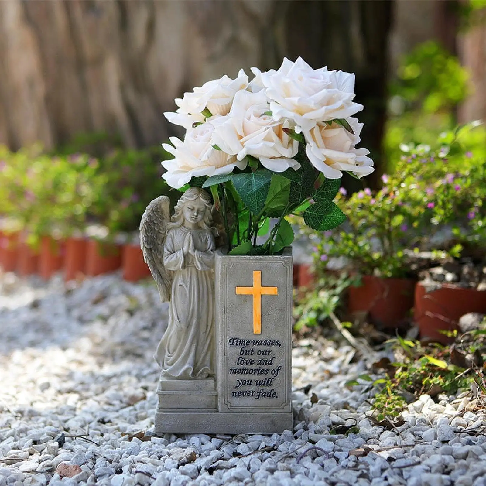Grave Vase Luminous Cross for Loss of Loved Cemetery Decor for Headstone