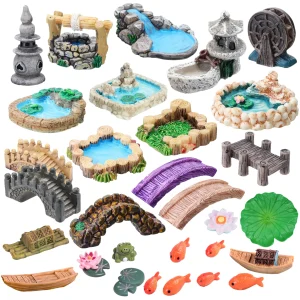 Fairy Garden Accessories Miniature Spring Water Wells Bridge Boat Ornament Statue Figurines Landscape Home Garden Craft Decor