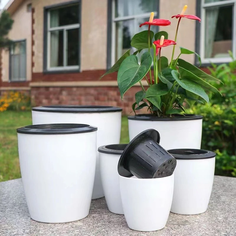 Self Watering Plastic Planter with Inner Pots White Modern Plastic Flower Planter Pots Indoor Plant Pots for Succulents Orchid - Image 2
