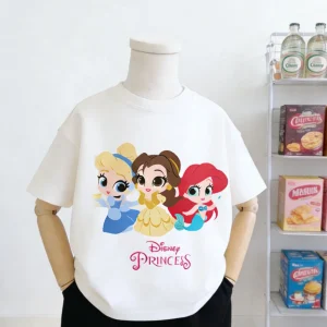 Summer Clothing Cartoon T-shirt Printed Disney Princess Baby Girls Tshirts Tops Short-sleeved Children's Costume Fashion Brand