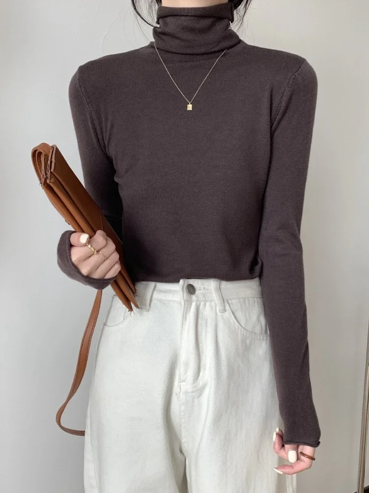 Turtleneck Slim Fit Basic Pullovers Autumn Winter Sweater Fashion Korean Knit Jumper Korean Style Simple Base Layer Tops - Image 4
