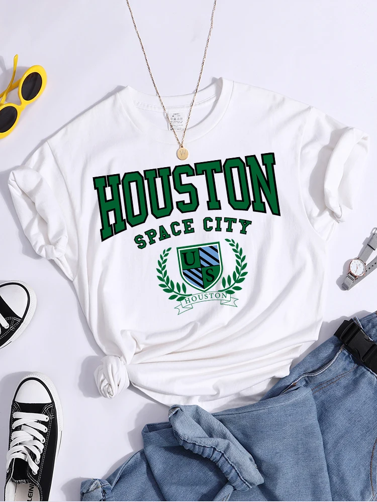Bouston Space City Print Woman Tshirts Vintage Loose T-Shirts Niche Vintage Individual Top Tee Tshirt Short Sleeve Casual Tshirt - Image 3