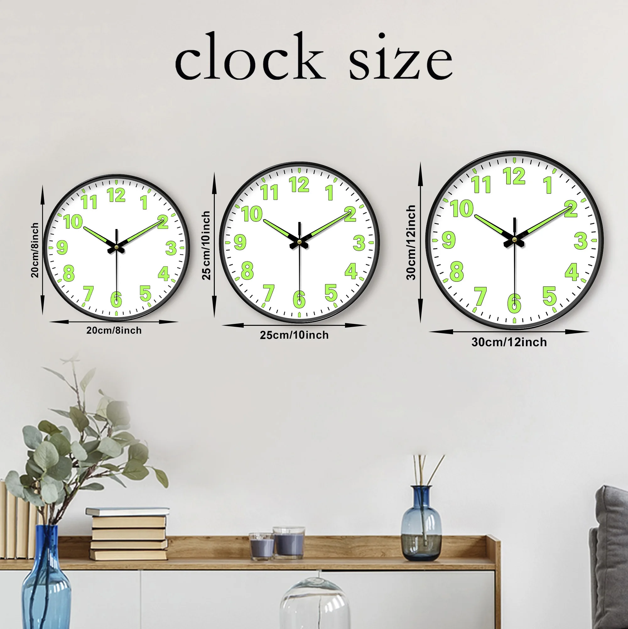 Sleek Luminous Wall Clock Series - Silent Movement, Minimalist Design, and Affordable Elegance with Glowing Green Hands Numbers - Image 3