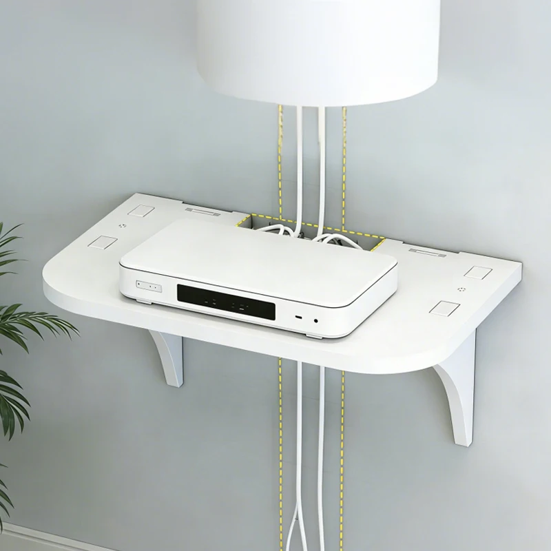Wall Mount Floating Shelf with Hook Router Camera Power Strip Projector Set Top Box Hanging Storage Holder Home Office Organizer - Image 2