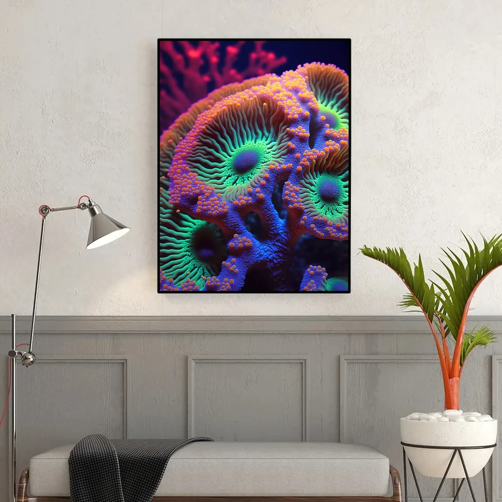 Modern Ocean Life Coral Reef Poster Neon Colorful Sea Animal Canvas Painting Print Wall Art Picture for Living Room Home Decor - Image 3