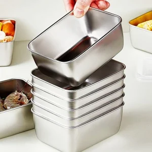 Stainless Steel Food Storage Serving Trays Rectangle Sausage Noodles Fruit Dish with Cover Home Kitchen Organizers FoodContainer