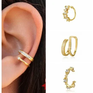 24k Gold-Plated Silver Irregular Geometry Ear Clip Earrings for Women Simple Crystal ear cuff Without Piercing Earrings Jewelry