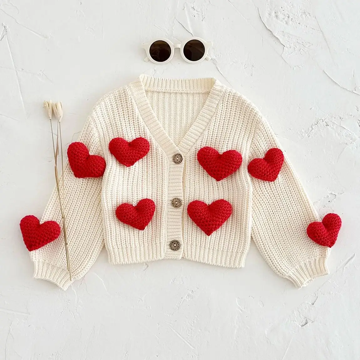 Korean Infant Girls Knit Cardigan Baby Sweaters Autumn Winter 2024 Stylish Sweet Newborn Clothes Woolen Heart Coat Baby Tops - Image 5