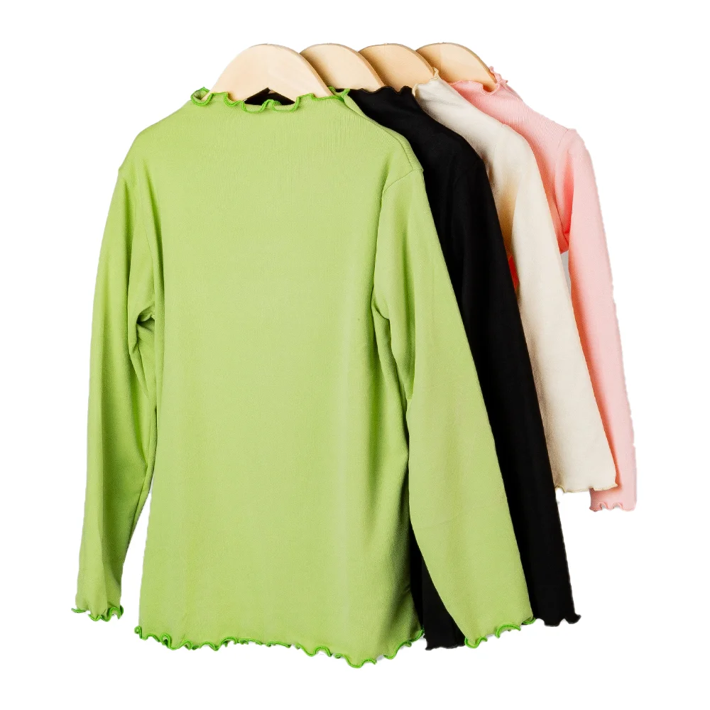 New Autumn And Winter Girls' Long Sleeved Warm Belt With Ruffle Edge Soft Children's Fashionable Solid Color Casual Top