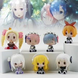 Cute Re Zero Rem Figure Mini Emilia Ram Statue Anime Re:Zero Rem Action Figurine PVC Sculpture Desk Decoration House Accessories