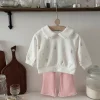 2Pcs/set Baby Clothes Set Girl Long Sleeved Top + Pants Spring Autumn Pink Floral Embroidered Newborn Baby Clothing Newborn Item