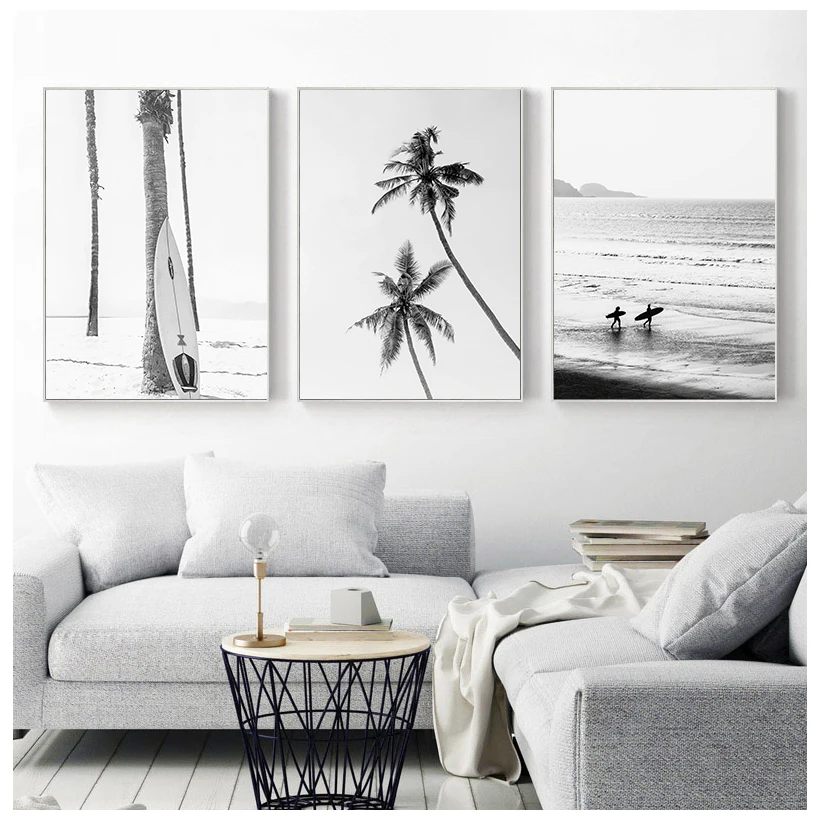 Surf Poster California Wall Art Black and White Ocean Print Beach Canvas Painting Surfing Coastal Decor for Living Room - Image 4