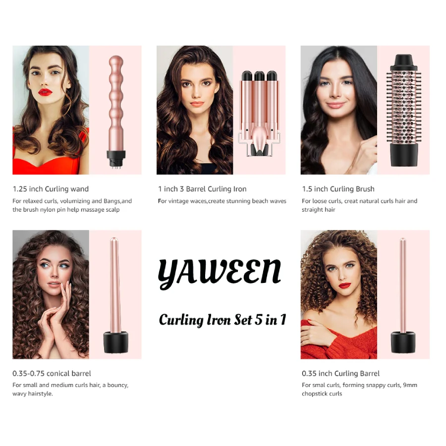 5-in-1 Curly Hair Brush Set, Multi-Curly Hair, Curly Hair Brush Set with a Heat Brush and 4 Interchangeable Ceramic Curly Hair - Image 2