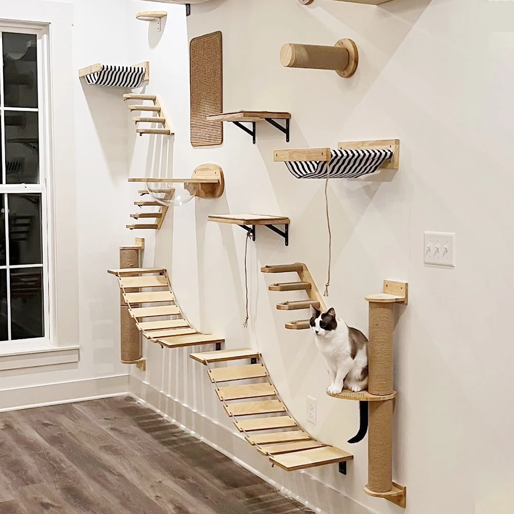 Cat Wall Climbing Shelves Hammock Scratching Post Scratcher Bed Hiding House DIY Cats Tree Tower Gym Pet Furniture Accessories - Image 5