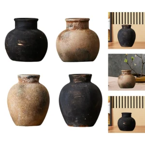Rustic Ceramic Vase Decorative Wabi Sabi Vase Flowerpot Farmhouse Flower Vase for Entryway Housewarming Living Room Fireplace