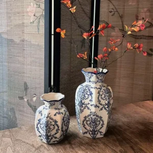 1PCS New Chinese Hand-Painted Blue and White Porcelain Vase Arrangement Decor for Living Room Dining Room Entryway