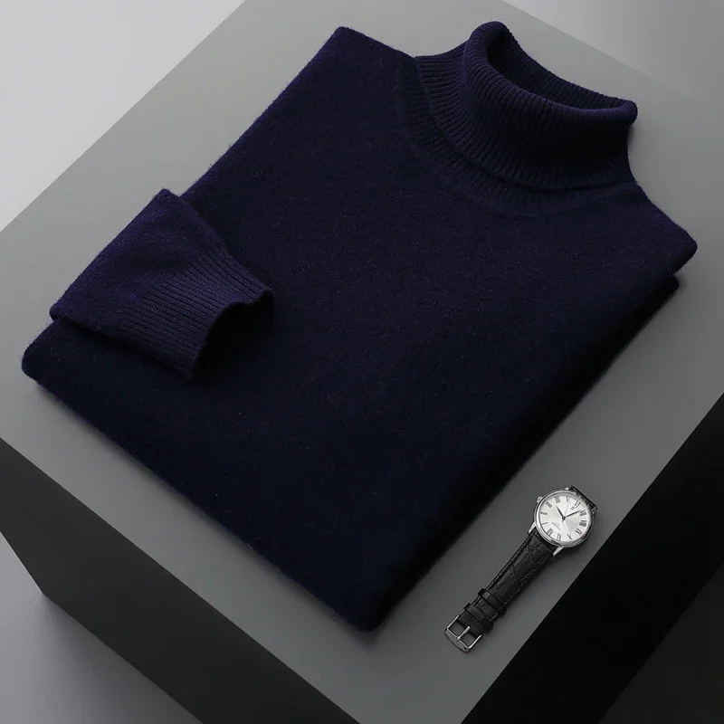 Fall/Winter 100% Wool Bottoming Shirt Men's Thickened Turtleneck Sweater Business Cashmere Knitting - Image 3