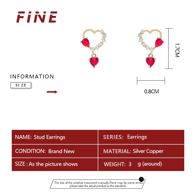 2023 New Fashion Sweet Heart Red Drop Earrings for Women Korean Crystal Long Chain Tassel Earrings Party Wedding Jewelry Brincos - Image 6