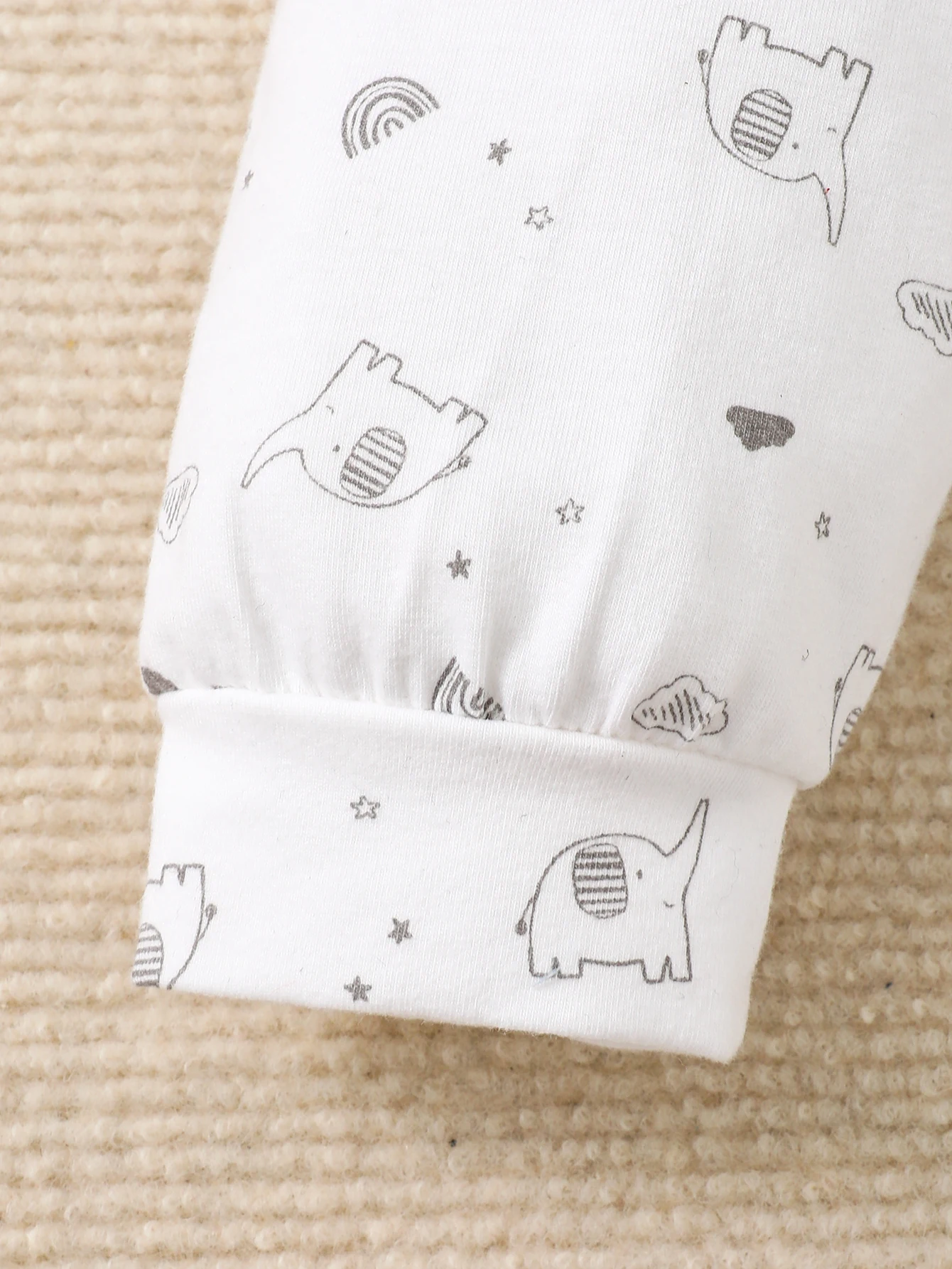 Newborn Baby Set Round Neck Long Sleeved Top+Elephant Print Pants+Hat 3PC Suitable for Autumn Set for Babies Aged 0-9 Months - Image 6