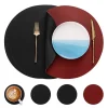 1/4/10Set Round Placemats and Coasters Set Insulation Mat Oil-Proof Waterproof two-sided PU Leather Place Mat for Christmas Gift