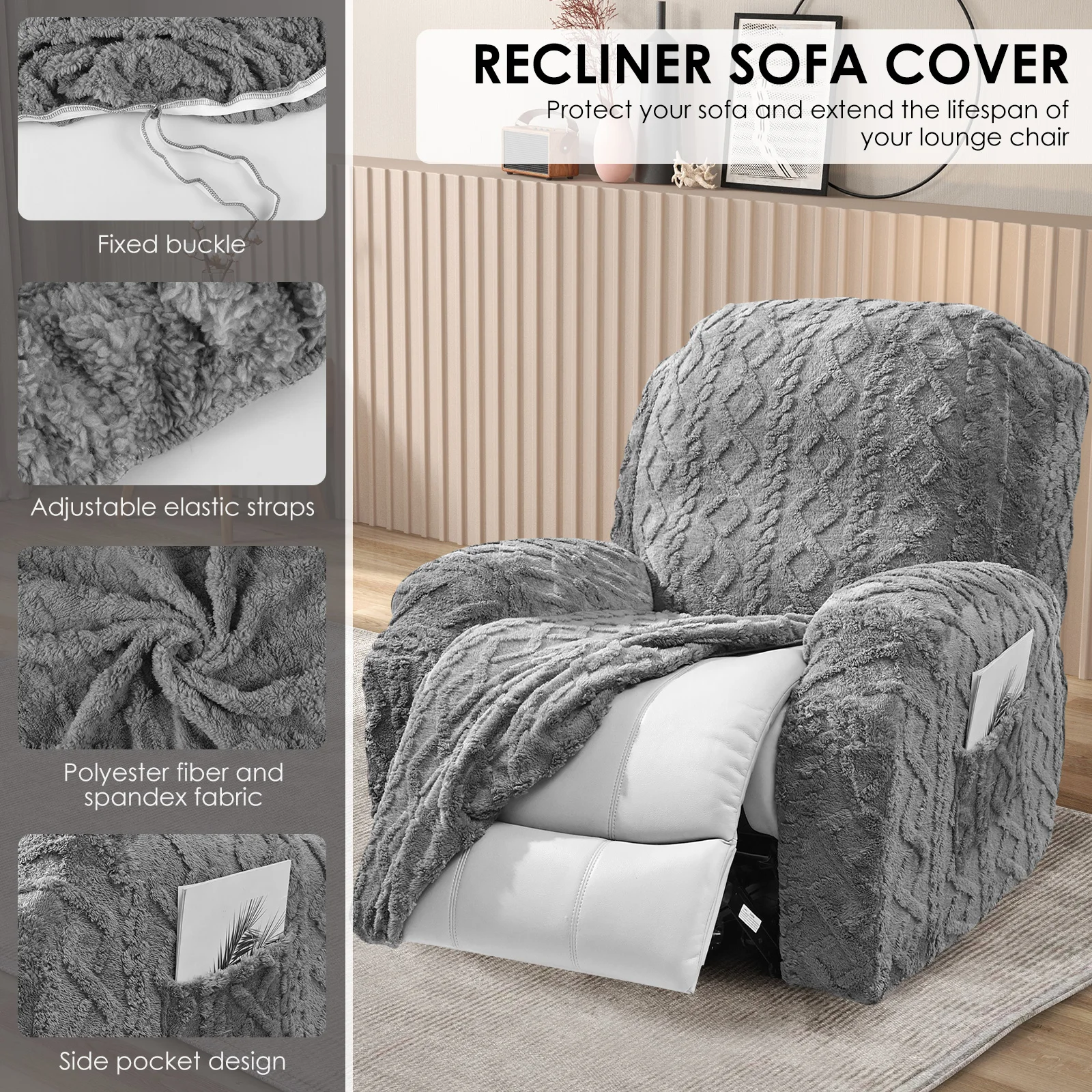 4Pcs/Set Recliner Chair Cover Polyester Elasticity Single Sofa Cover Full package Thickened Recliner Protector Home Decoration - Image 4