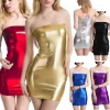 Sexy Wrap Chest Strapless PU Leather Bodycon Dress Women Backless Sleeveless Skinny Mini Dress Elegant Club Party Vestidos