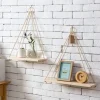 Wood Swing Hanging Rope Wall Mounted Floating Shelves Plant Flower Pot Indoor Outdoor Decoration