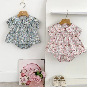 Summer Baby Girls Sets Short Sleeve Pure Flower T-shirt +PP Shorts Suit Sweet Baby Girls Clothes Infant Baby Girls Clothing Suit