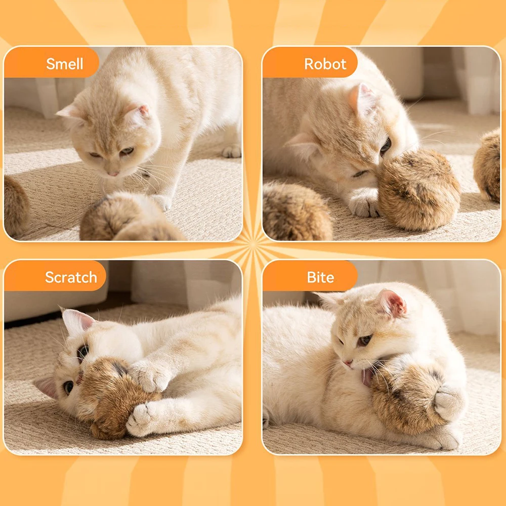 Cat toy rabbit fur ball real rabbit fur playful cat fur ball rich and pleasant pet scent sniffing cat rabbit fur ball toys - Image 5