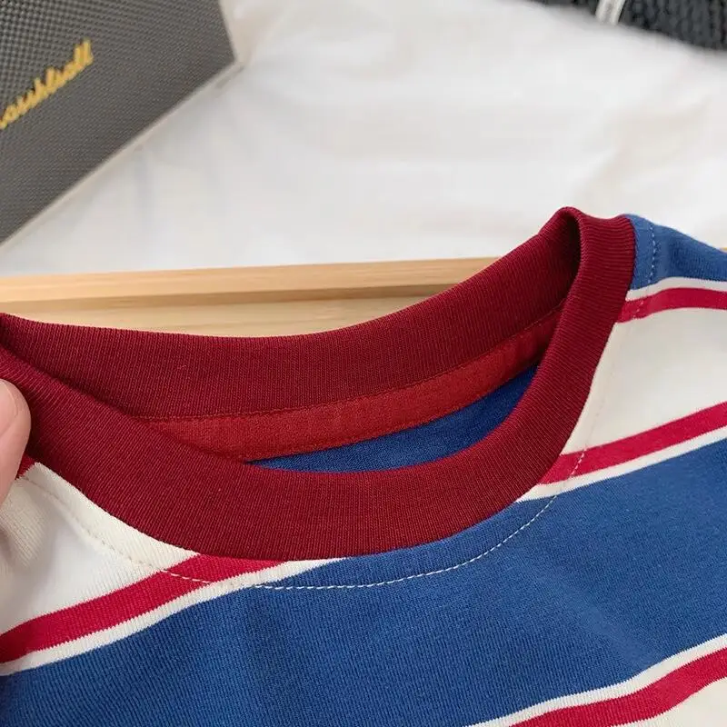 Kids Long Sleeve T-shirt 2025 New Retro Striped Cotton Shirt Spring Autumn Casual Top for Baby Toddler Boys Girls - Image 4