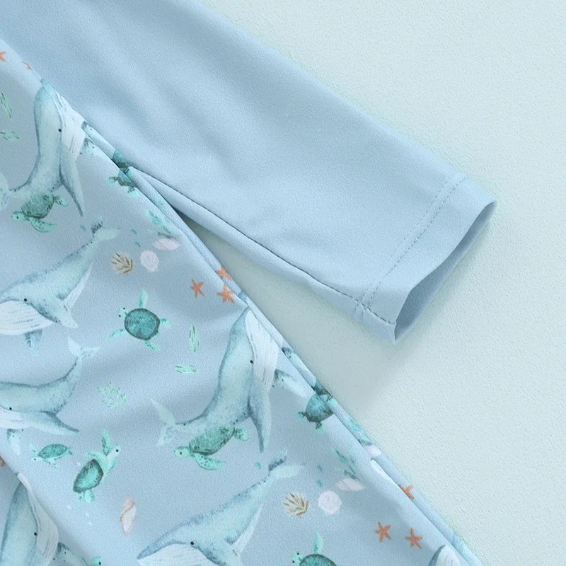 Tregren Newborn Infant Baby Boy Swimwear Set Whale Print Long Sleeve Rash Guard Swimsuit Sun Hat Toddler Bathing Suit Outfit - Image 5