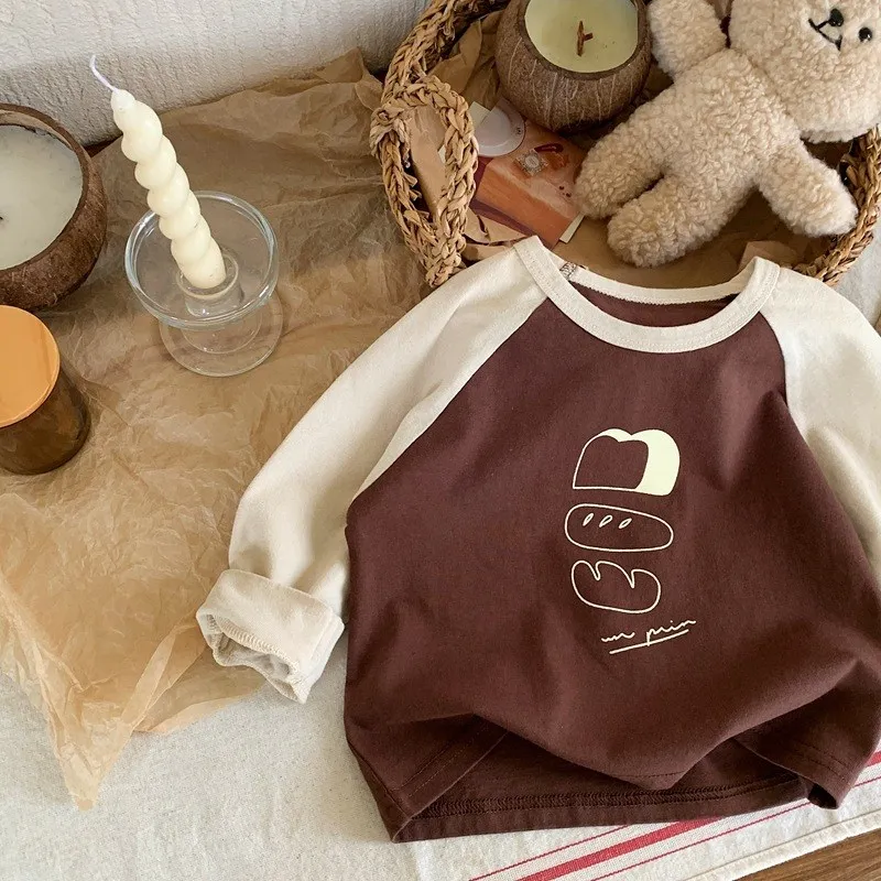 1-7Y Children's Velvet Base Shirt 2025 Spring Long Sleeved Casual Tee Baby Girls Boys Patched Color Round Neck Outerwear Tops - Image 2