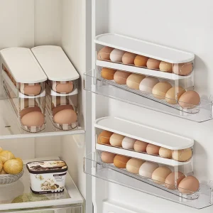 Bilayer Fridge Egg Storage Box Automatic Rolling Eggs Holder Rack Ladder Style Refrigerator Eggs Dispenser Egg Organizers Holder