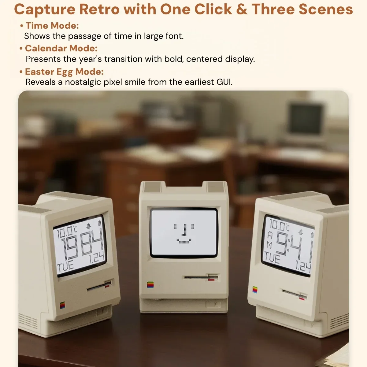 Retro Maclock Alarm Clock Creativity A Classic Student Desktop Ornament with A Digital Clock Design Keyboard Accessories Gift - Image 5