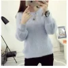 2024 Autumn Winter Spinning Mink Fleece Knitted Sweater Women's Thick Coat Loose Fashionable Inner Bottom Shirt Warmth Pullovers