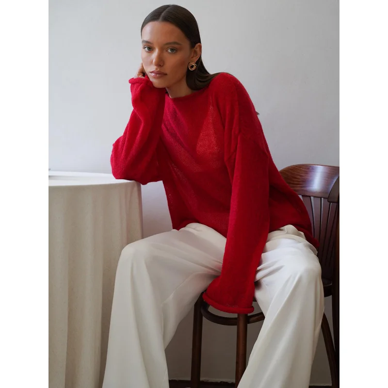 2025New Spring and Autumn Hollow Out Sweater for Women European and American StyleinsSoft and Loose Knitted Long Sleeve Cover-Up - Image 2