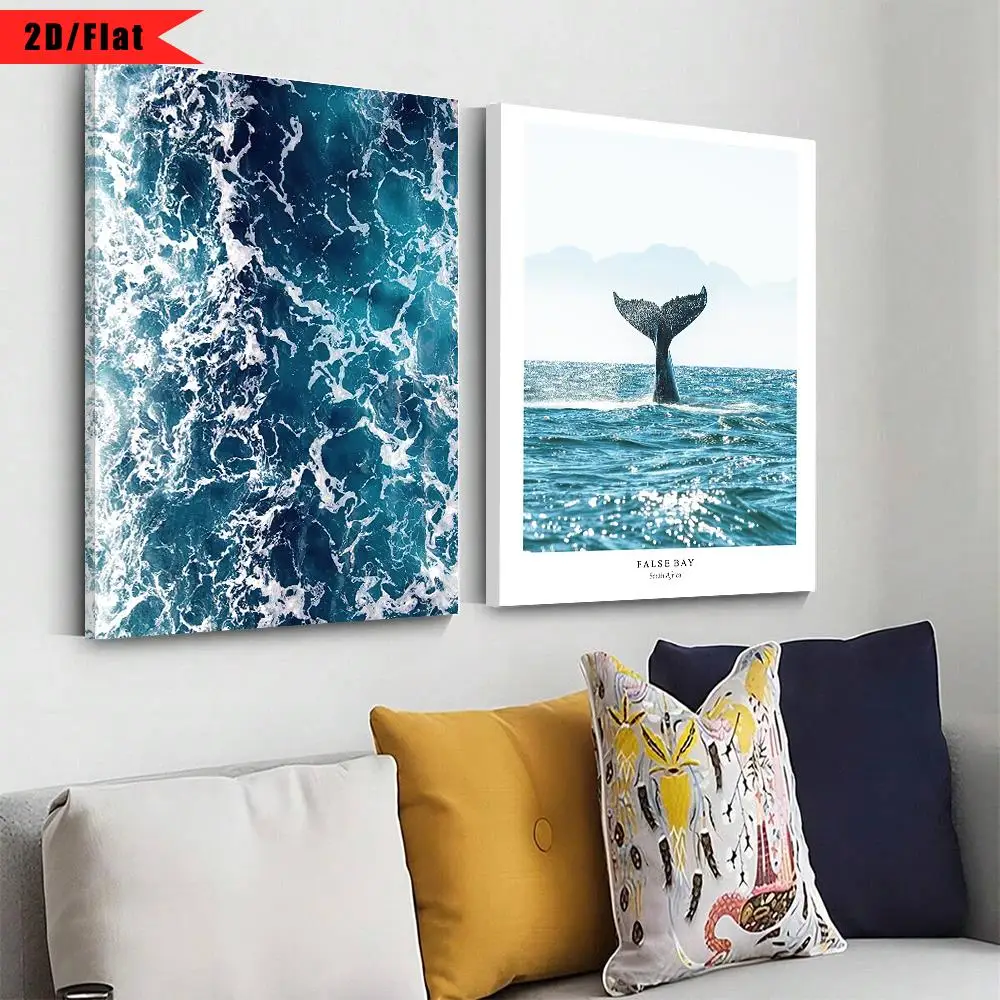 Tail Sea HD Canvas Oil Painting Poster Prints Home Bedroom Living Room Decoration Scandinavian Minimalist Wall Art Blue Whale - Image 2