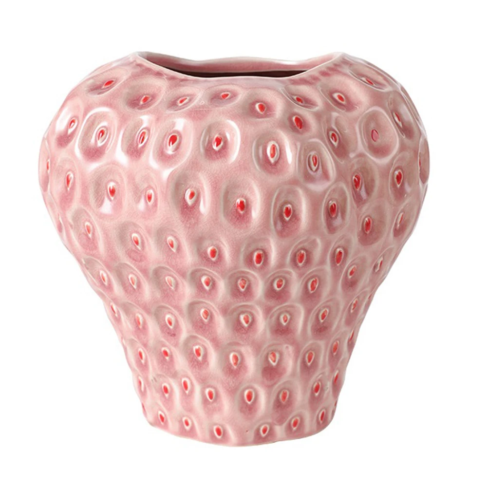 Strawberry Vase Ceramic Decorative Pink Flower Vase Strawberry Shaped Planter Pot for Office Homestay Party - Image 4