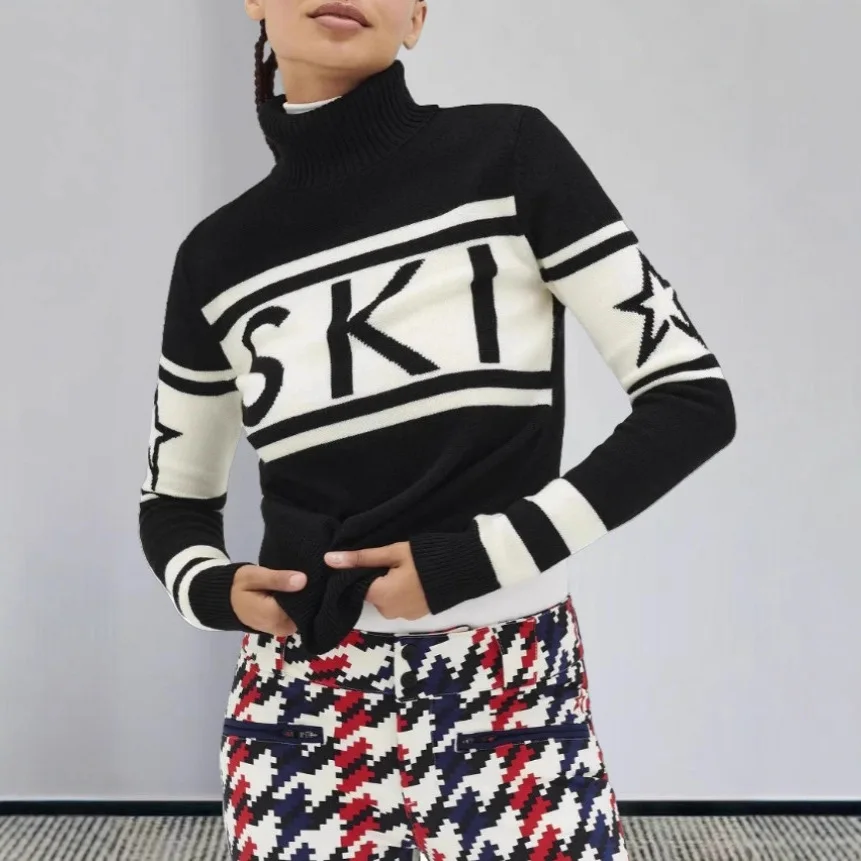 Woman Clothes Sweater American Style New Slim Fit Star Letter Print. Collar Sweater Fashionable And Elegant Style Foreign Trade - Image 4