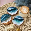 4PCS Blue Ocean Round Wooden Coasters & Placemats Set - Home, Cafe, Party Table Decor, Durable Drink Coasters For Stylish Dining