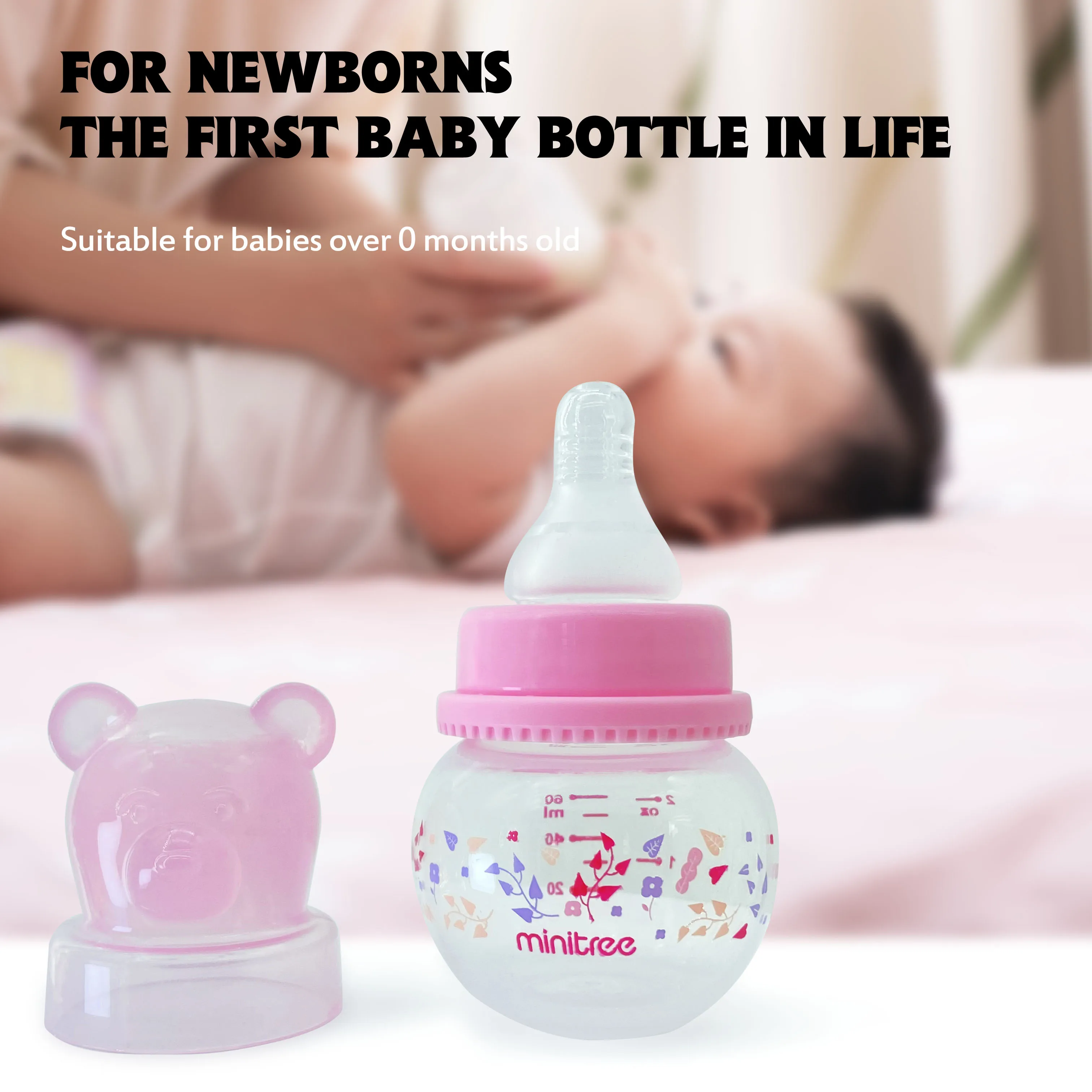 60ml cute baby bottle, bear design, blue/pink/green, leak-proof, drop-proof, 0-6 months baby dedicated - Image 4