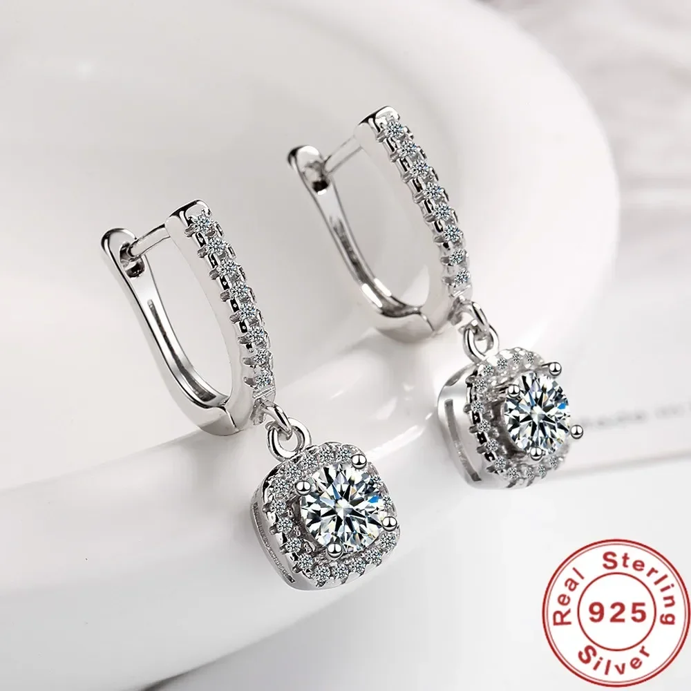 2 Carat Moissanite Women's Hug Hoop Earrings Rhinestone 925 Sterling Silver Delicate Hoop Drop Earrings High Jewelry
