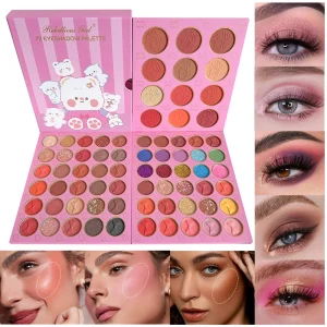 72-Color Pink Eyeshadow Palette Color Board Shimmer Matte Nude Natural All In One, Carnival Mardi Gras Christmas Masquerade